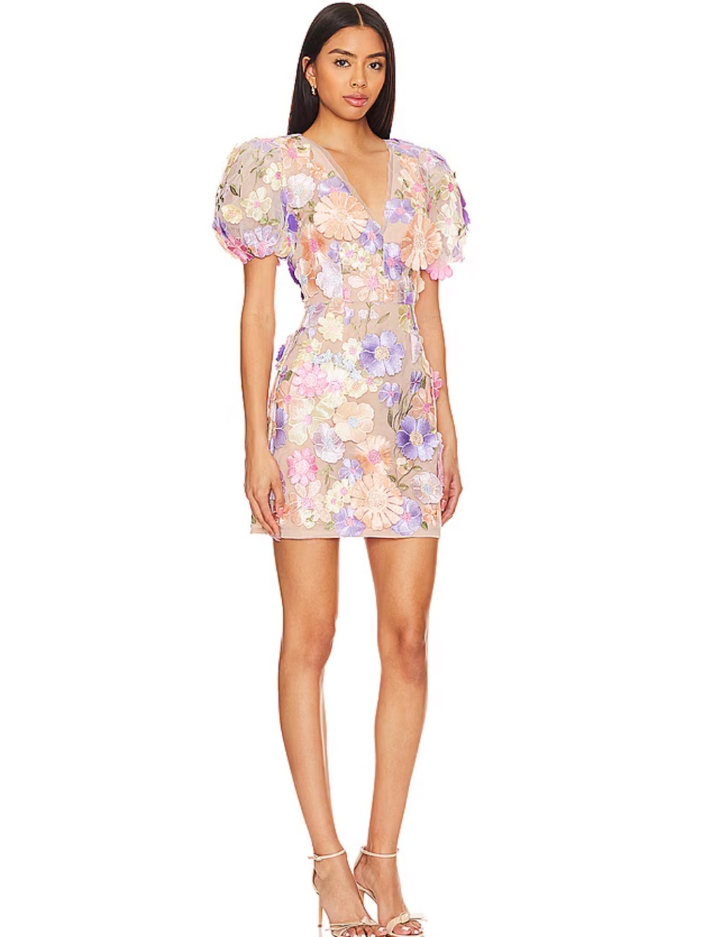 Elliatt Anthea Embroidered V-Neck Mini Dress in Multi Pastel NWT - Picture 3 of 7